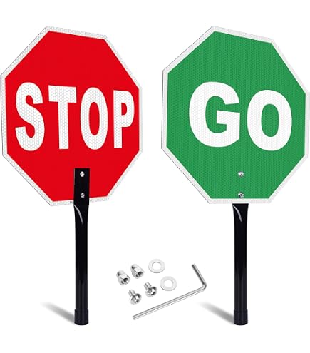 Handheld Go/Stop Crosswalk Warning Double-Sided Sign, | 18x18
